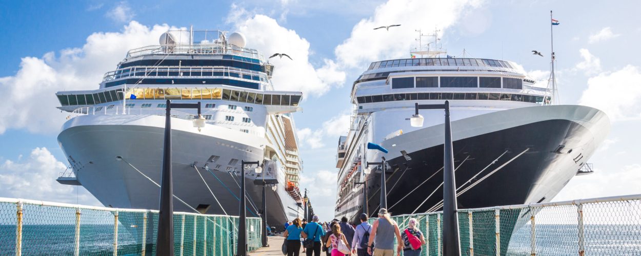 Cruise passengers return to cruise ships at St Kitts Port Zante